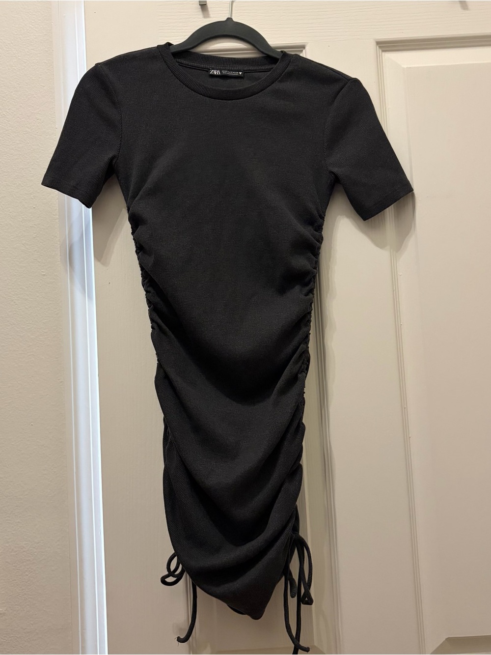 Zara Charcoal Gray Shirt Dress Ruched Small Medium